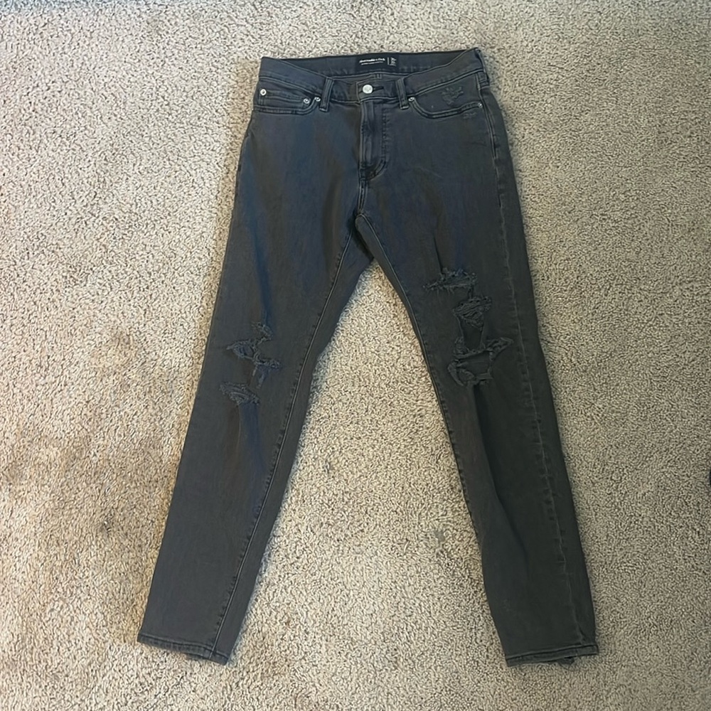 Black skinny taper stretch Abercrombie and fitch ripped jeans